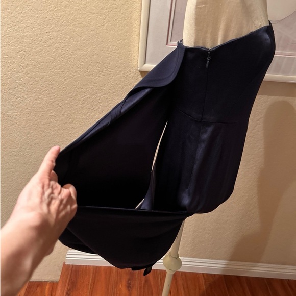 NWT Halston Heritage Strapless Draped Satin Mini Dress, Dark Navy - Picture 5 of 10